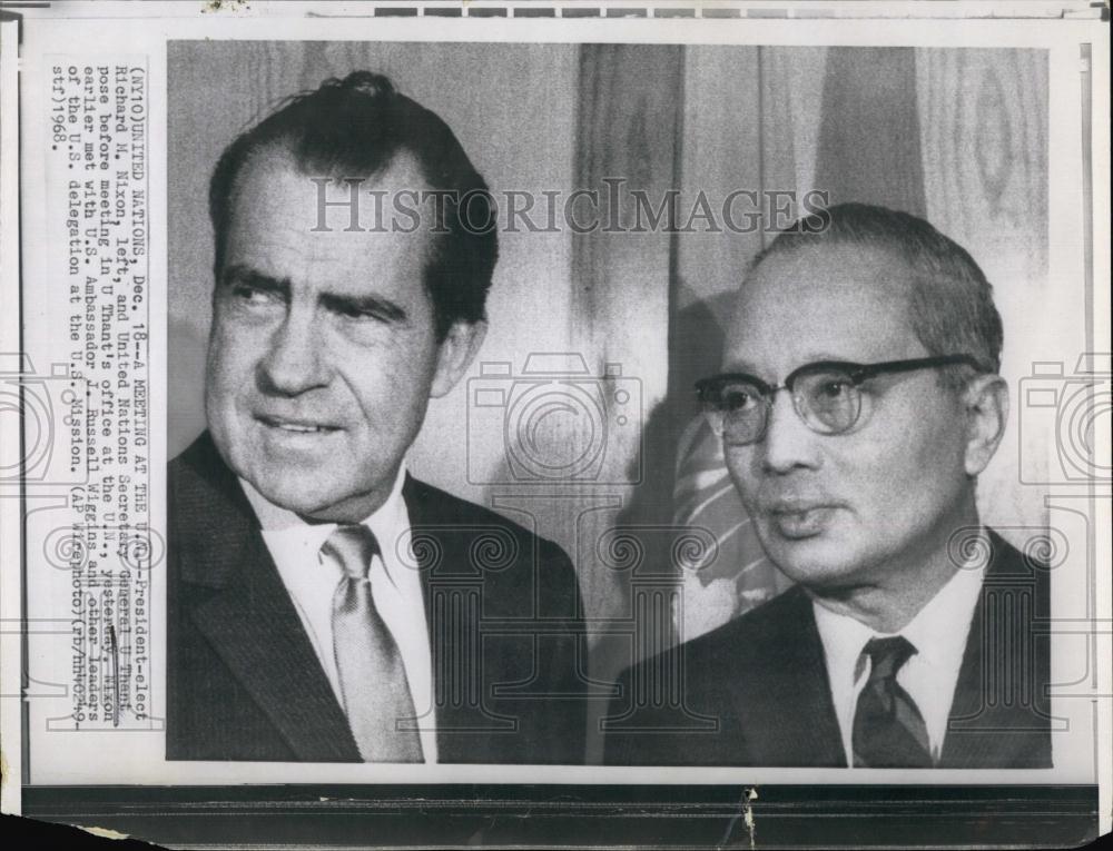 1968 Press Photo United National Secretary General U Thant Pres Elect Nixon - Historic Images