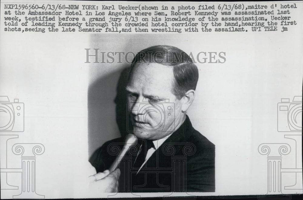 1968 Press Photo Karl Uecker Testifying Before Grand Jury About About Murder - Historic Images