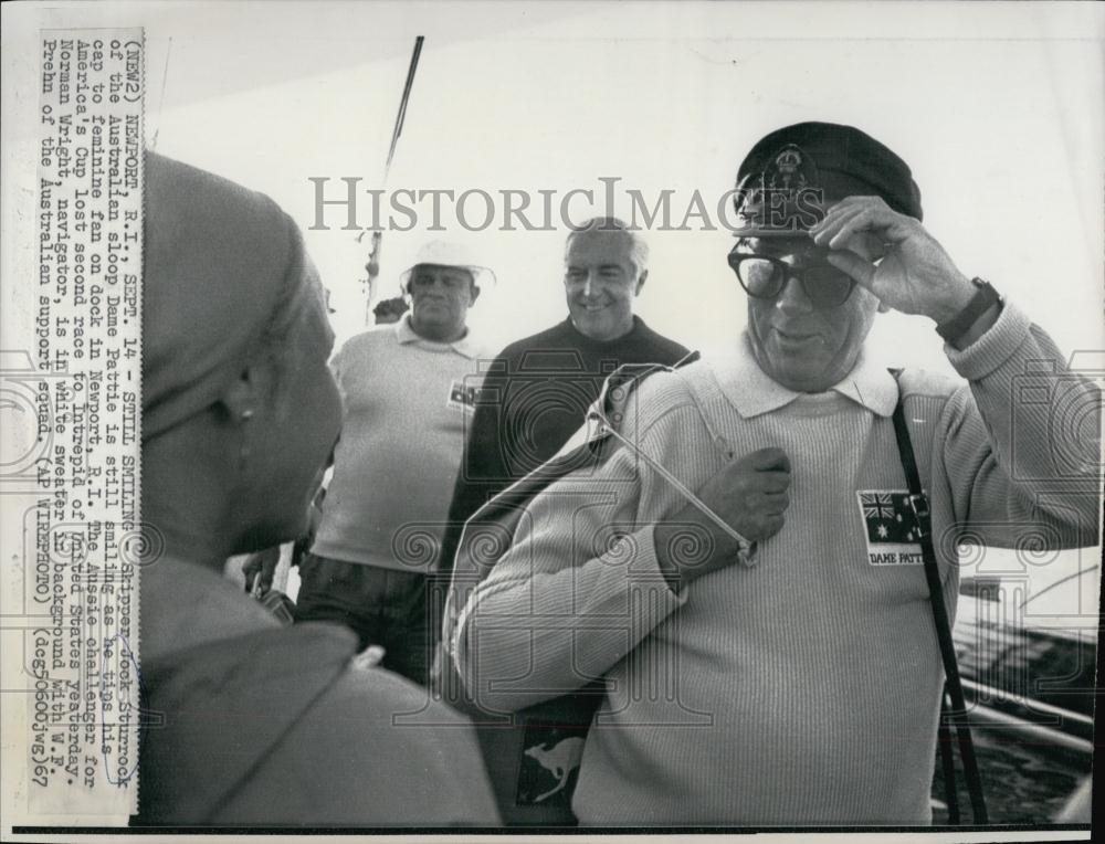 1967 Press Photo Skipper Jock Sturrock of Dame Pattie in Rhode Island - Historic Images