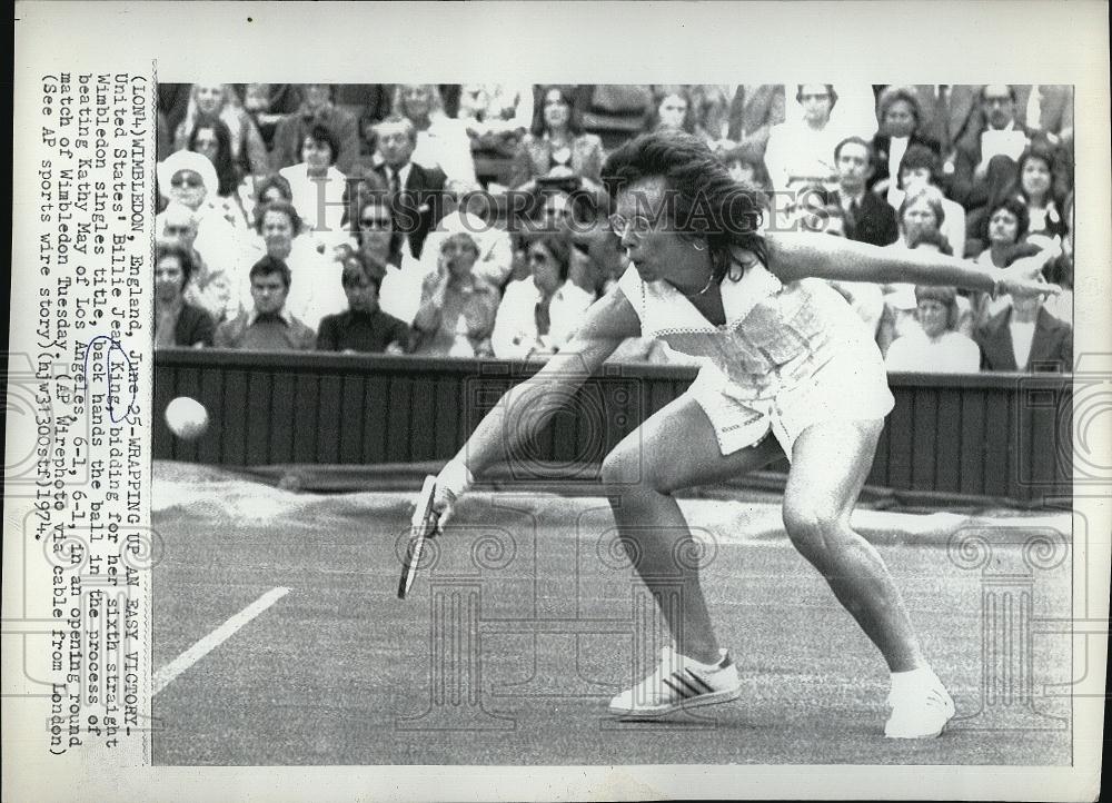 1974 Press Photo Billie Jean King Wimbledon Tennis Championship - RSL77333 - Historic Images