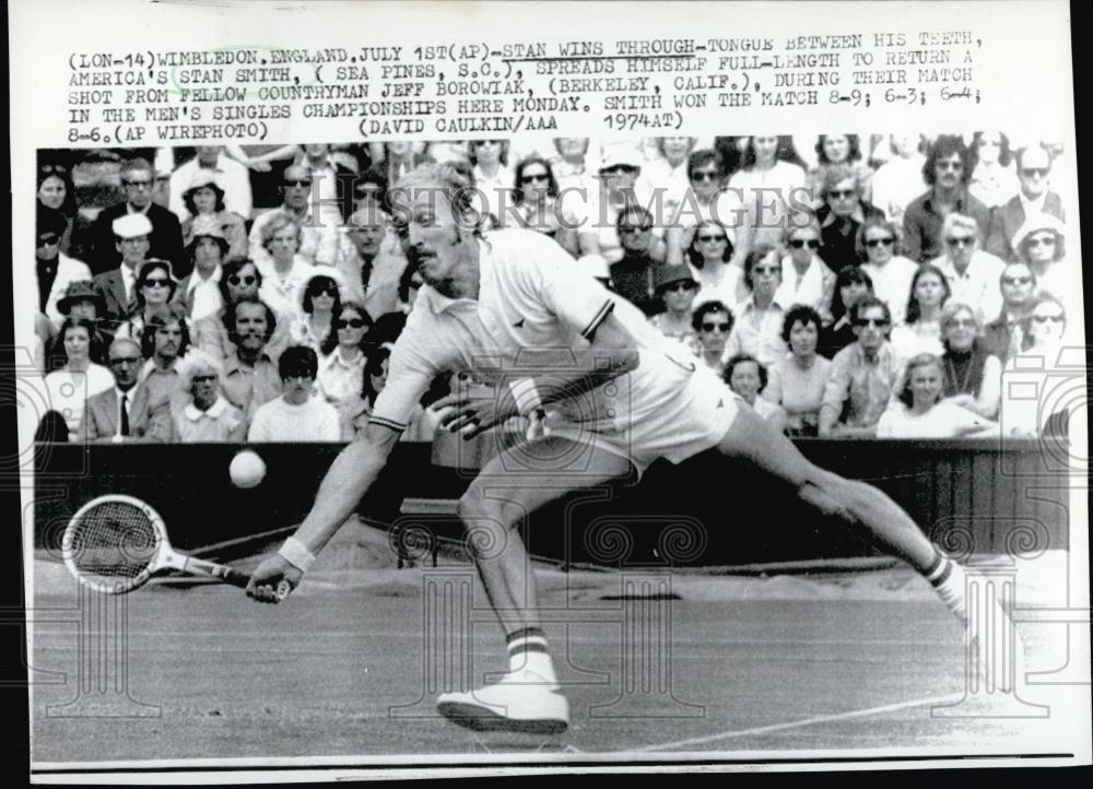 1974 Press Photo America Tennis Stan Smith Jeff Borowiak match - RSL54187 - Historic Images