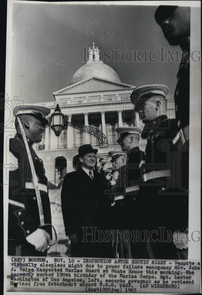 1965 Press Photo Governor John A Volpe inspecting marine guard at state House - Historic Images