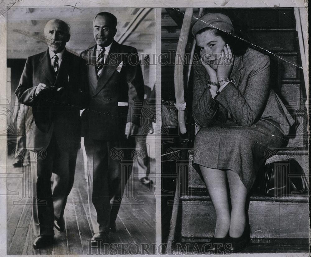 1950 Press Photo Maestro Arturo Toscanini & Son Walter Walk Deck Of Vulcania - Historic Images