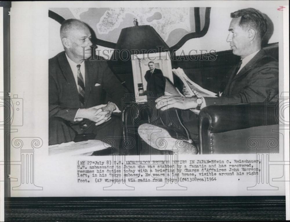 1964 Press Photo US Amb Japan Edwin Reischauer resuming duties in Tokyo - Historic Images