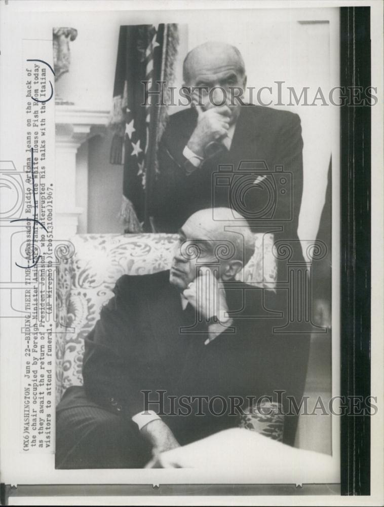 1967 Press Photo Italian Officials Egidio Ortona Amintore Fanfani White House - Historic Images