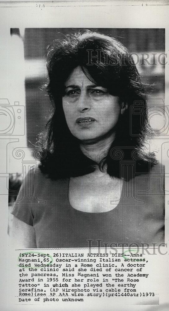 1973 Press Photo Italian actress, Anna Magnani, dies at age 65 - RSL82275 - Historic Images