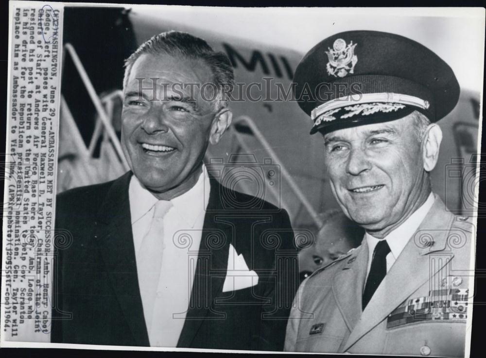 1964 Press Photo Ambassador Henry Cabot Lodge General Maxwell Taylor Andrews - Historic Images