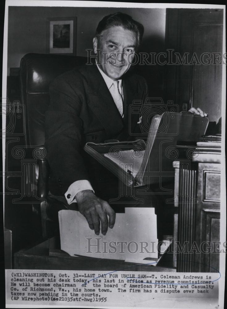 1955 Press Photo T Coleman Andrews New Chairman of American Fidelity &amp; Casualty - Historic Images