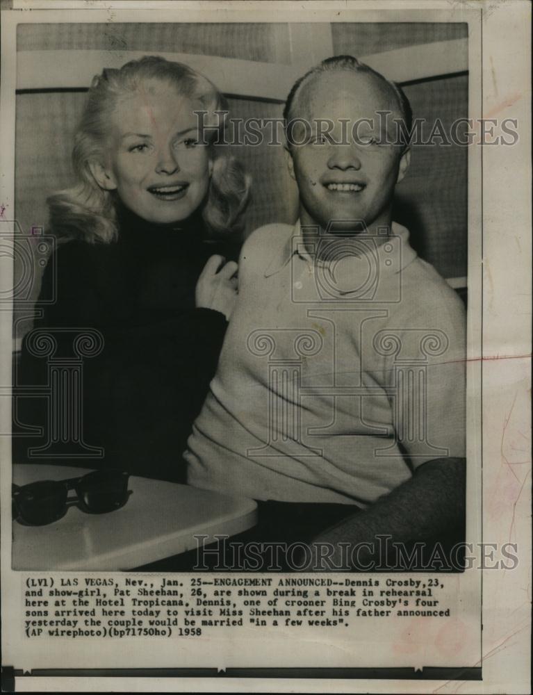 1958 Press Photo Dennis Crosby with Pat Sheenan, announced their engagement - Historic Images