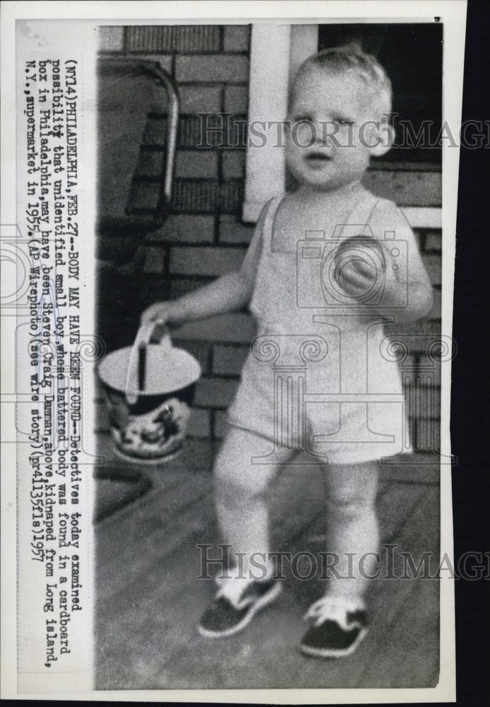 1957 Press Photo small boy Steven Craig Danman kidnapped and and beaten - Historic Images