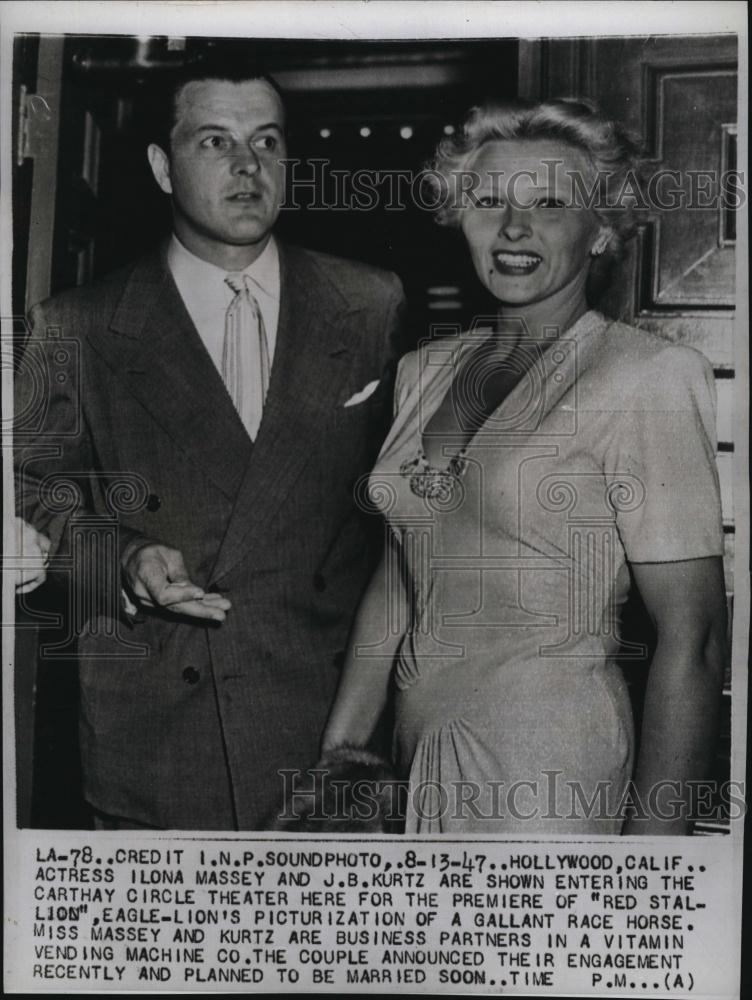 1947 Press Photo Ilona Massey Actress JB Kurtz Premiere &quot;Red Stallion&quot; - Historic Images