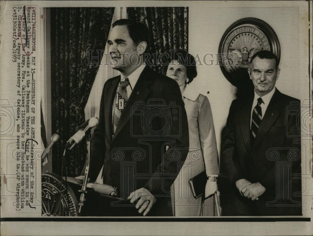 1973 Press Photo Sec of the Army, Howard Callaway &amp; wife &amp; Wm Clements - Historic Images