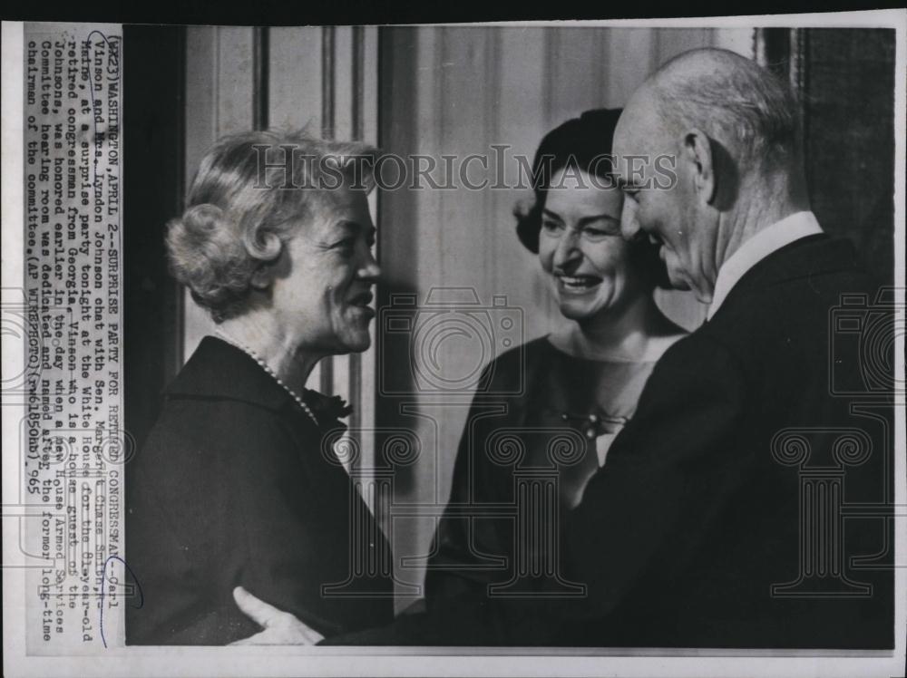 1965 Press Photo Carl Vinson,Mrs Lyndon johnson &amp; Sen Margaret C Smith - Historic Images