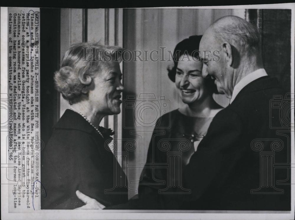 1965 Press Photo Carl Vinson,Mrs Lyndon johnson & Sen Margaret C Smith - Historic Images