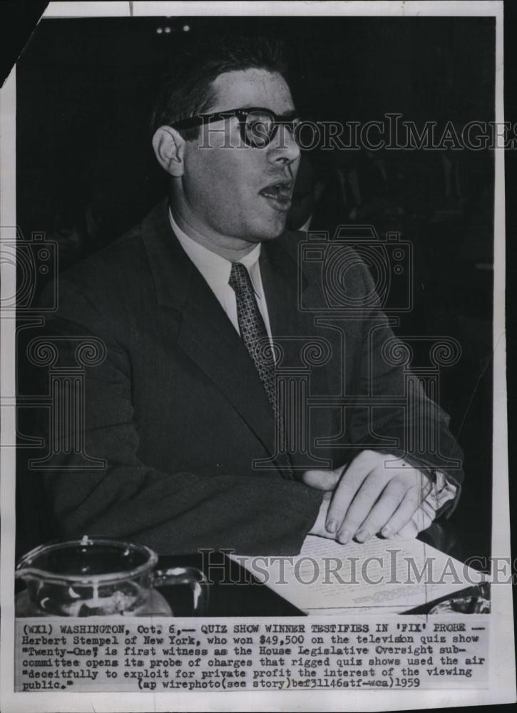 1959 Press Photo Herbert Stempel, Quiz Show Twenty One Scandal - RSL80635 - Historic Images