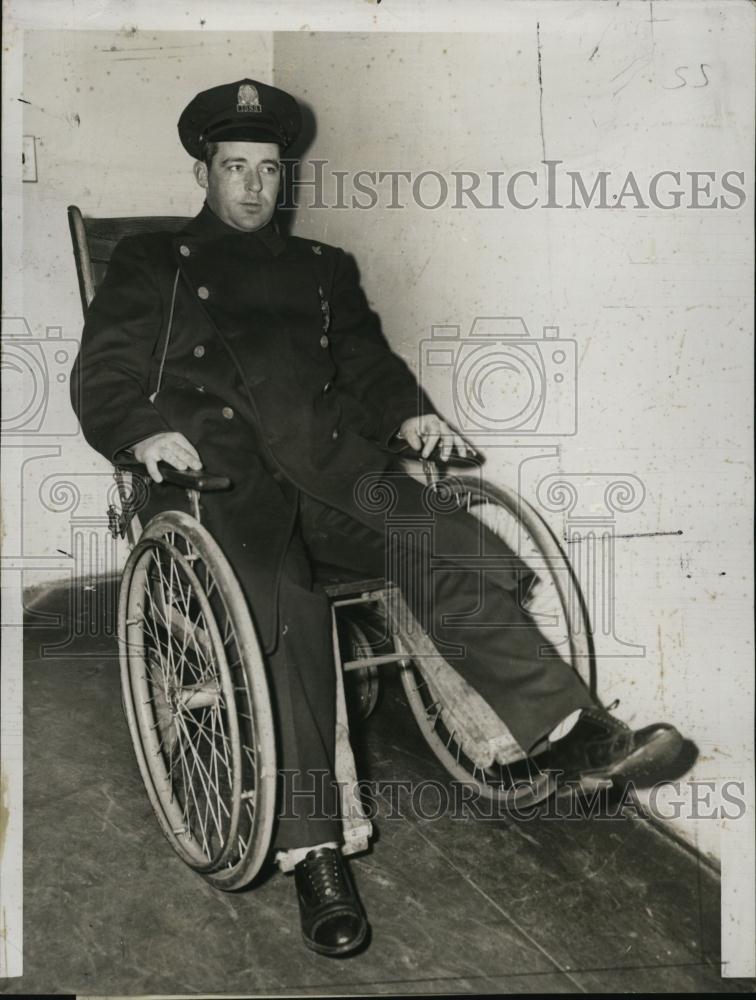 1955 Press Photo Cop John Cole In Wheelchair Slipped On Ice - RSL42161 - Historic Images