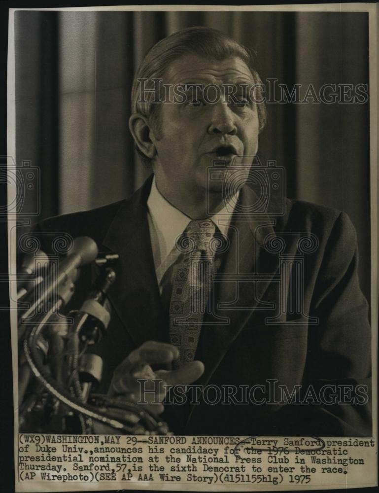 1975 Press Photo Terry Sanford, President of Duke University announced candidacy - Historic Images