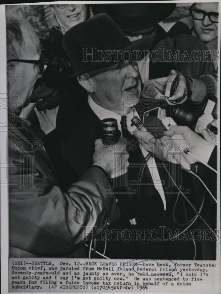 1964 Press Photo David Beck Former Teamster Union President Released Prison - Historic Images
