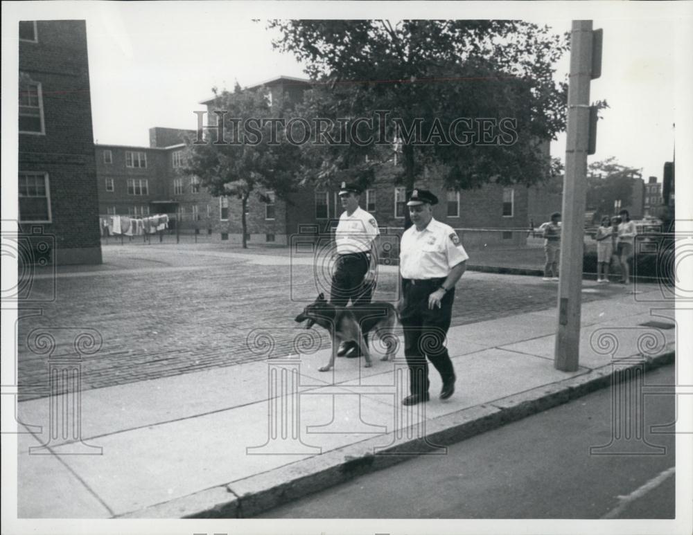 1966 Press Photo Patrolmen Anthony Ceseva Gilbert Grahant Dog Rex District 6 - Historic Images