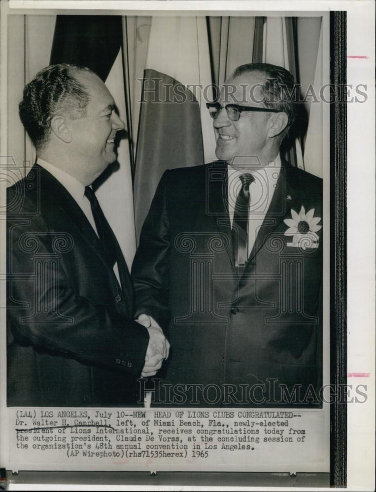 1965 Press Photo Dr Walter H Campbell Miami president Lions International - Historic Images