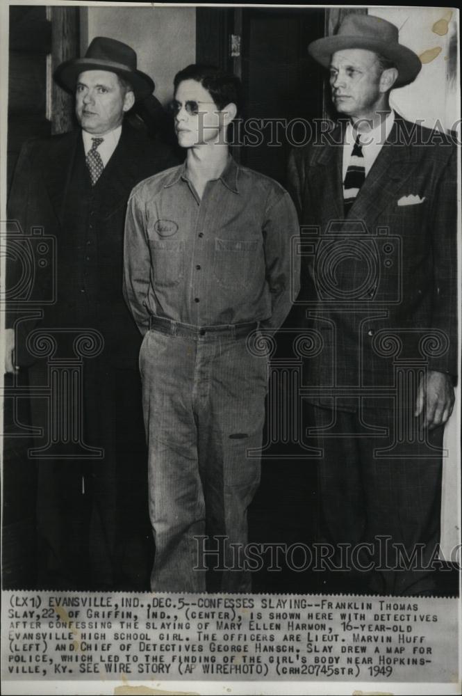 1949 Press Photo Franklin Thomas Slay Arrested Confessed Killer Mary Harmon - Historic Images