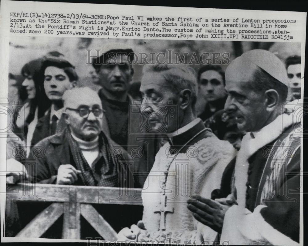 1964 Press Photo Pope Paul VI Lenten Procession Rome Monsignor Enrico Dante - Historic Images