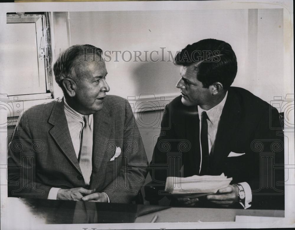 1963 Press Photo Senator Ted Kennedy &amp; James Austin Northeast Airlines President - Historic Images