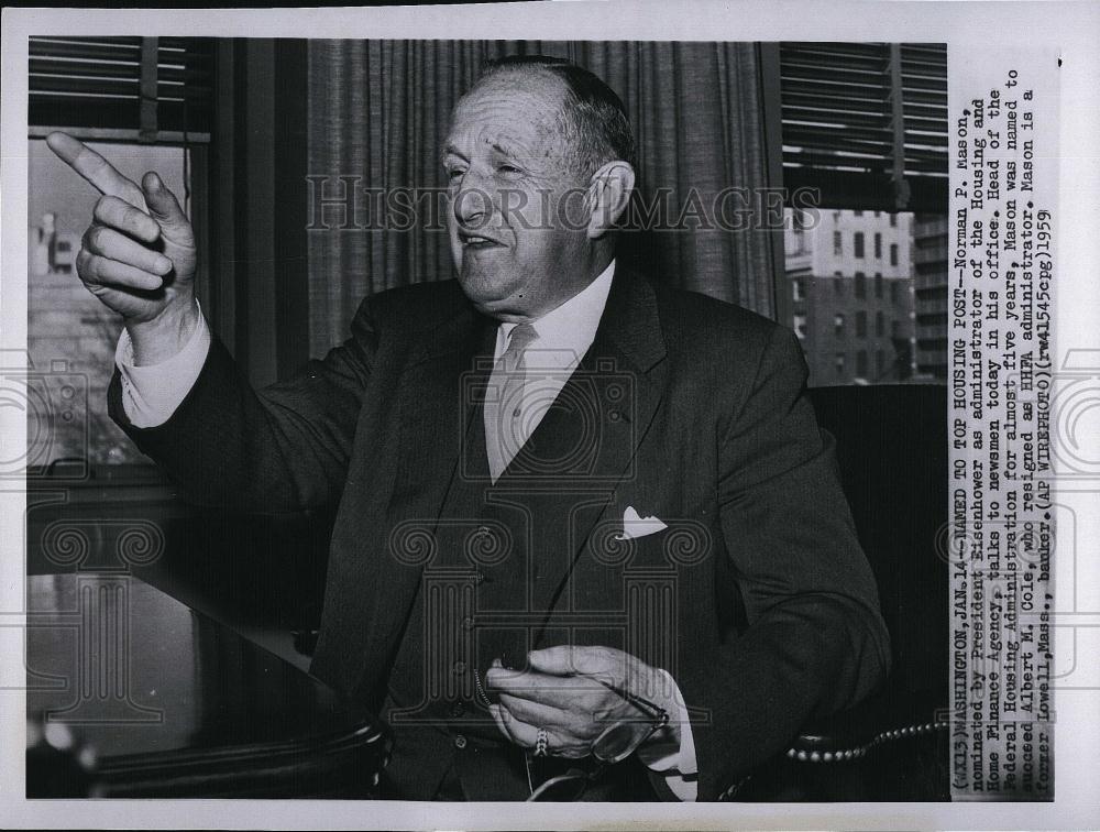 1959 Press Photo Norman Mason Nominate by Pres Eisenhower Admin Housing - Historic Images