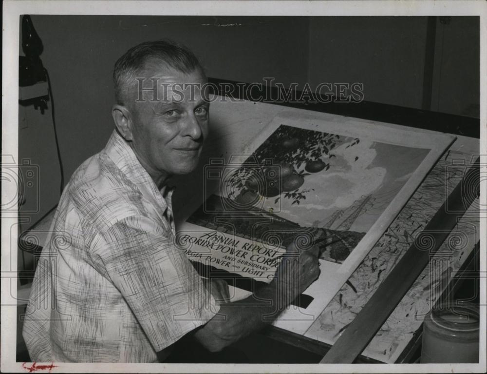 1957 Press Photo Artist Saul Zeidman, worked with his painting - RSL97545 - Historic Images