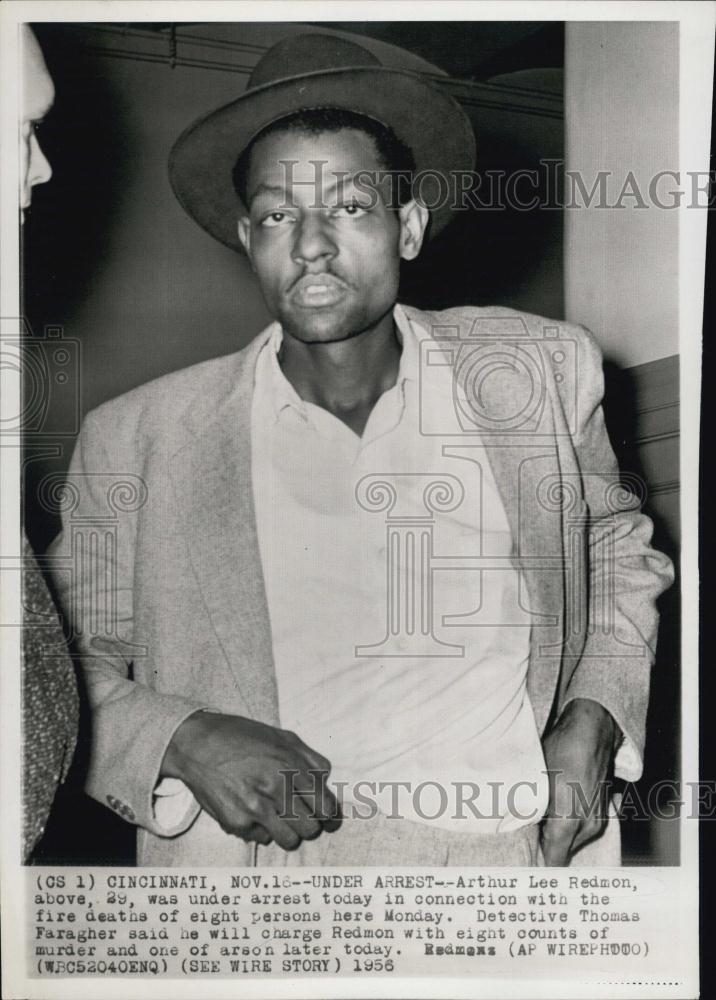 1956 Press Photo Arthur Lee Redmon Arrested in Fire that Killed 8 People - Historic Images