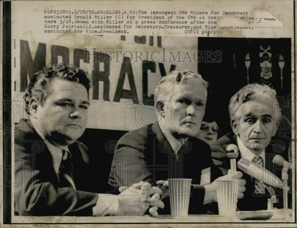1972 Press Photo Arnold Miller,Harry Patrick &amp; Mike During Press Conference - Historic Images