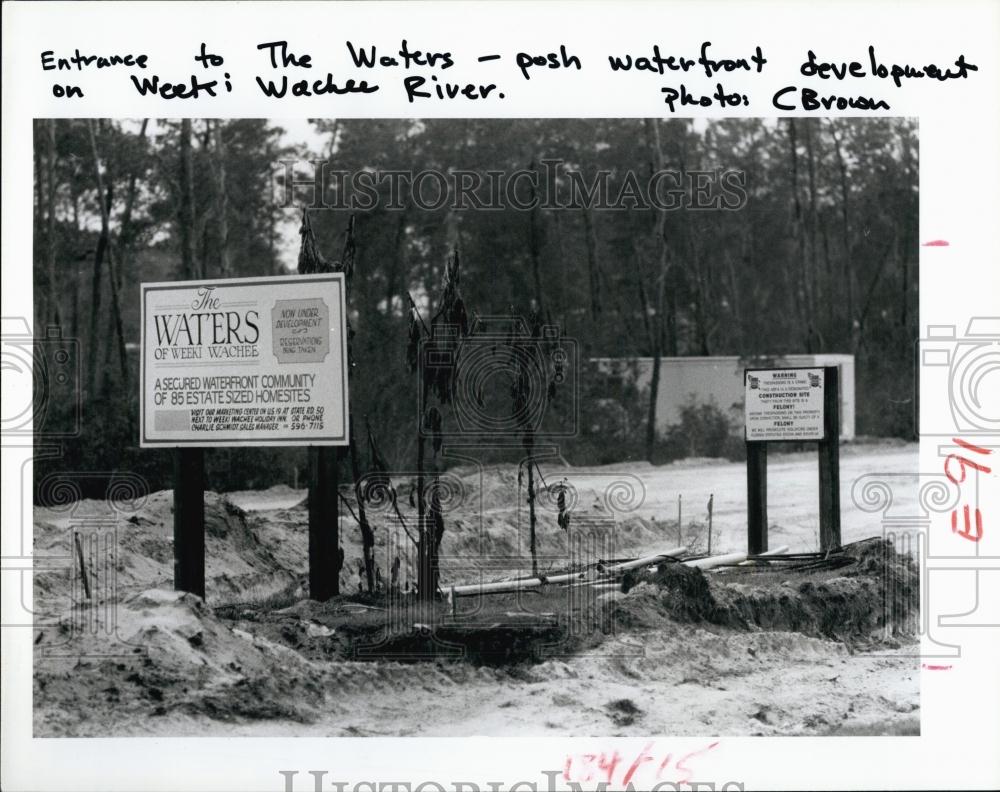 1986 Press Photo entrance Waters Weeki Wachee lots sold luxurious development - Historic Images