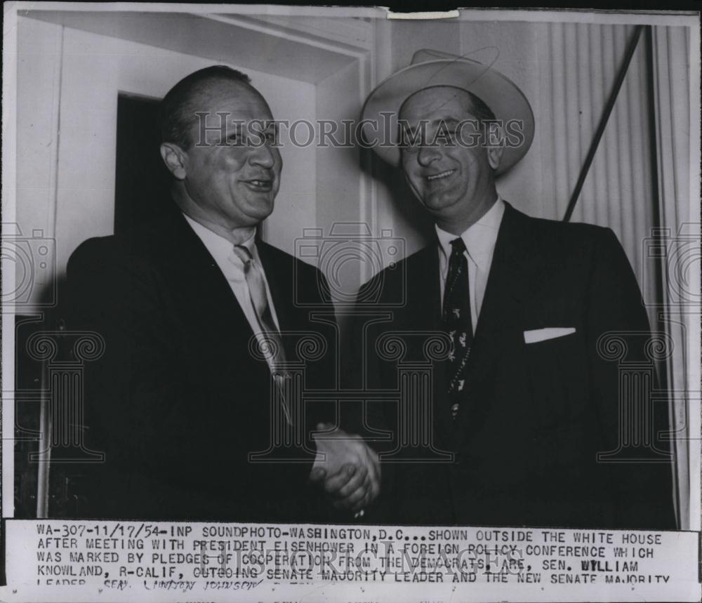 1954 Press Photo Senator&#39;s Lyndon Johnson &amp; William Knowland - RSL85915 - Historic Images