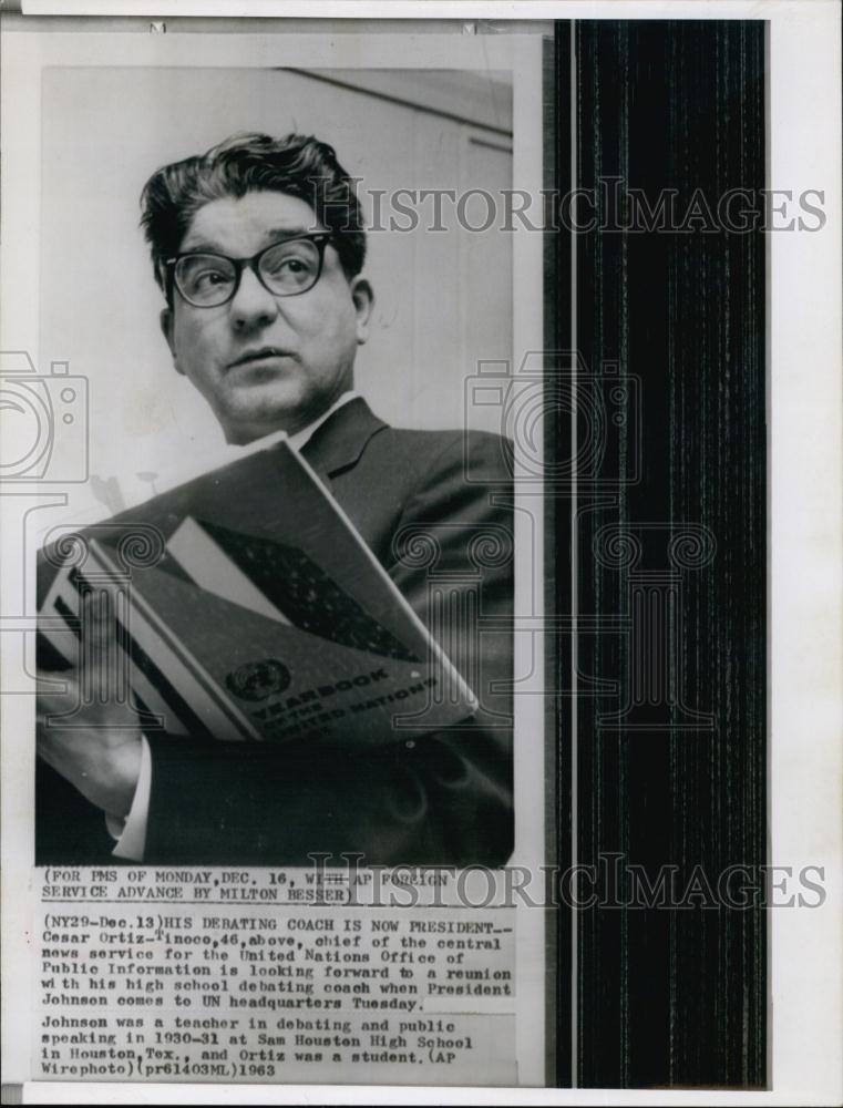 1963 Press Photo Cesar Ortiz-Tinoco Central News Service Chief United Nations - Historic Images