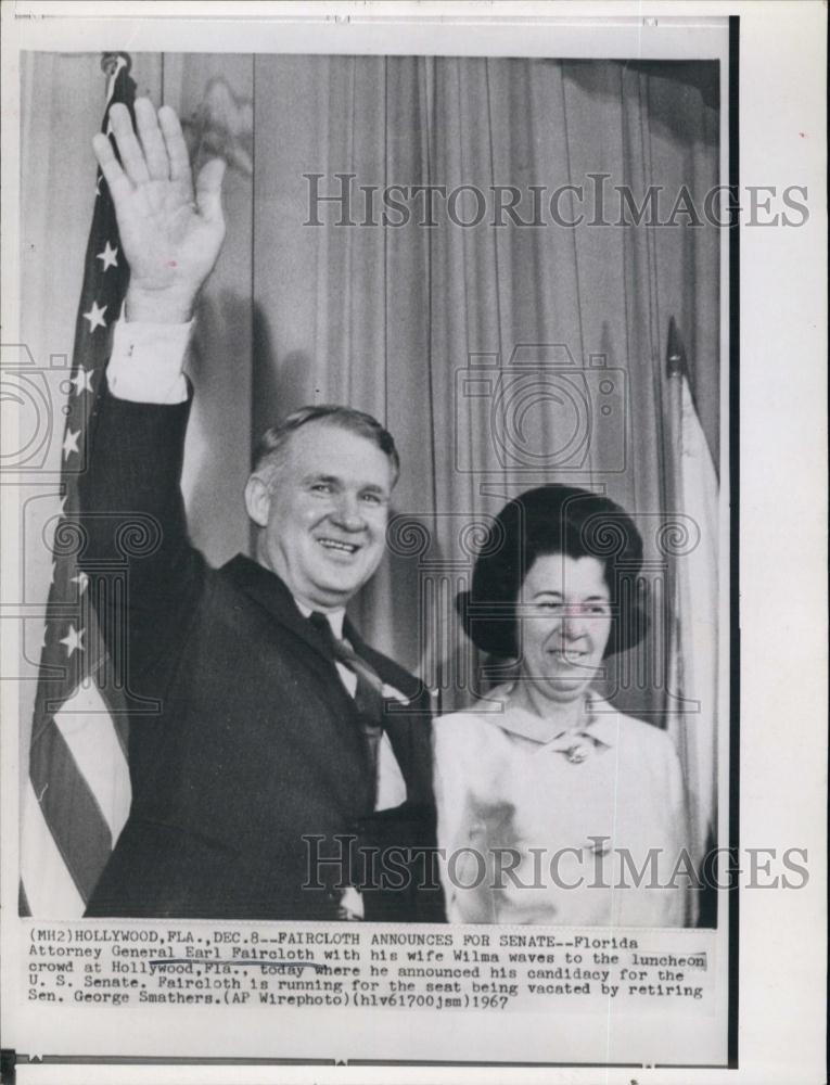 1967 Press Photo Florida Attorney General Earl Faircloth &amp; Wife WIlma - Historic Images