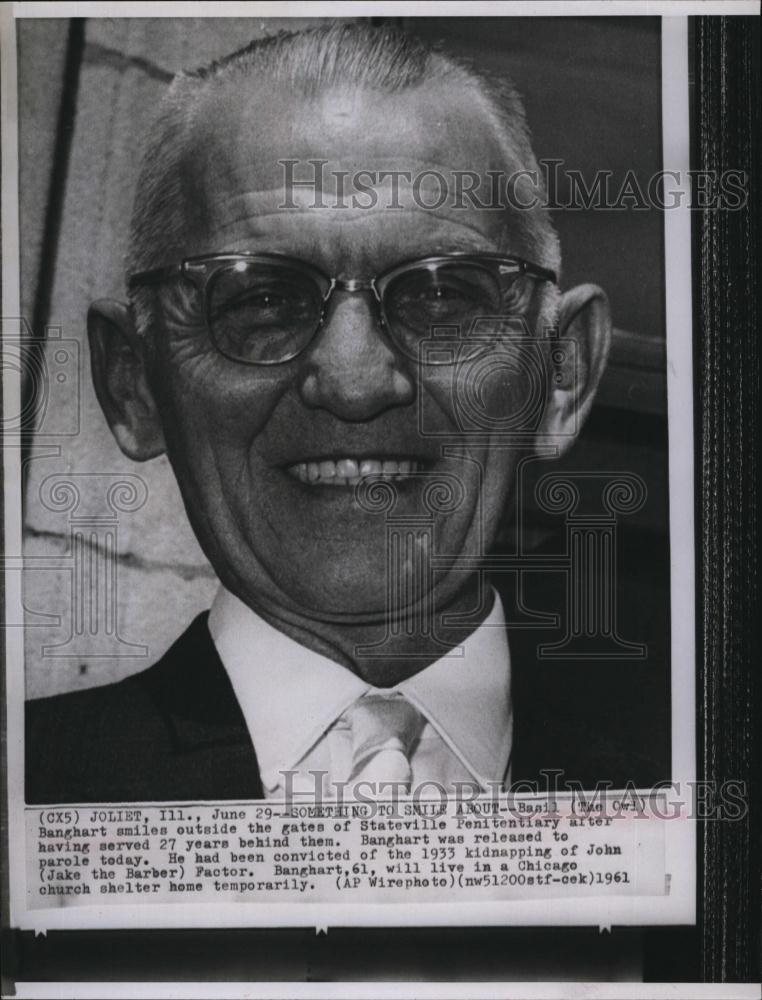 1961 Press Photo Basil Banghart Stateville Penitentiary released parole kidnap - Historic Images