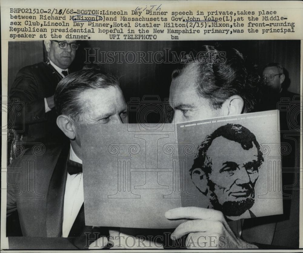 1968 Press Photo Lincoln Day Dinner with Richard Nixon & Gov John Volpe - Historic Images