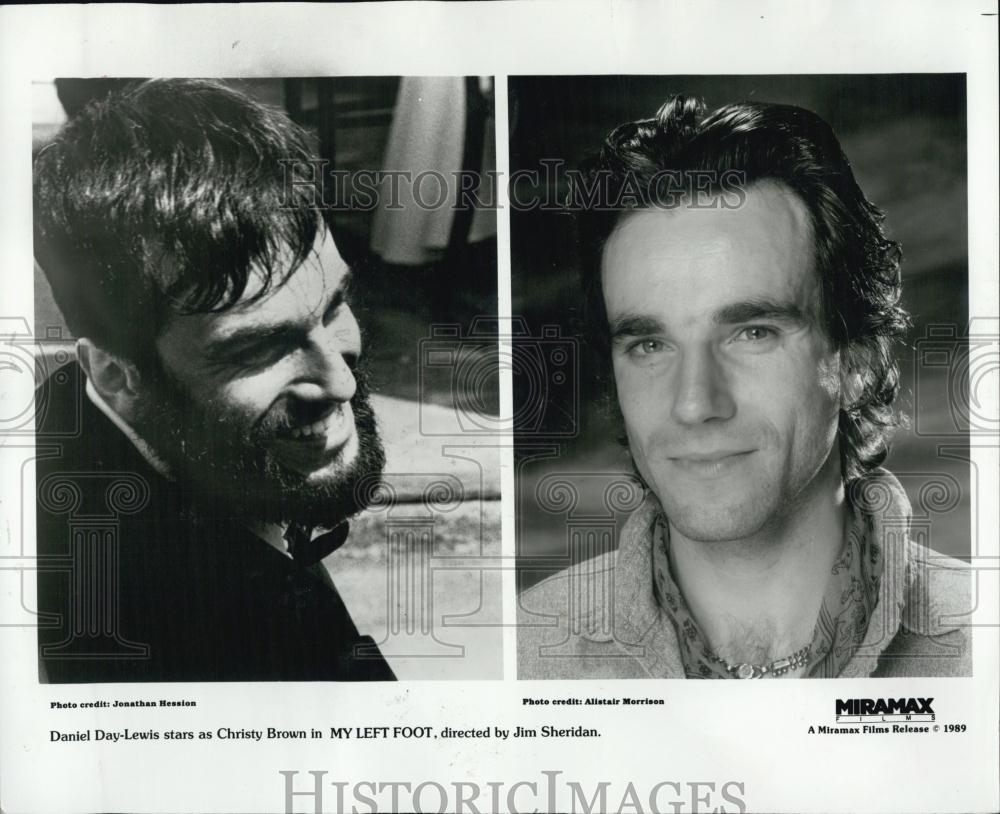 1990 Press Photo Daniel Day-Lewis in &quot;My Left Foot&quot; director Jim Sheridan - Historic Images