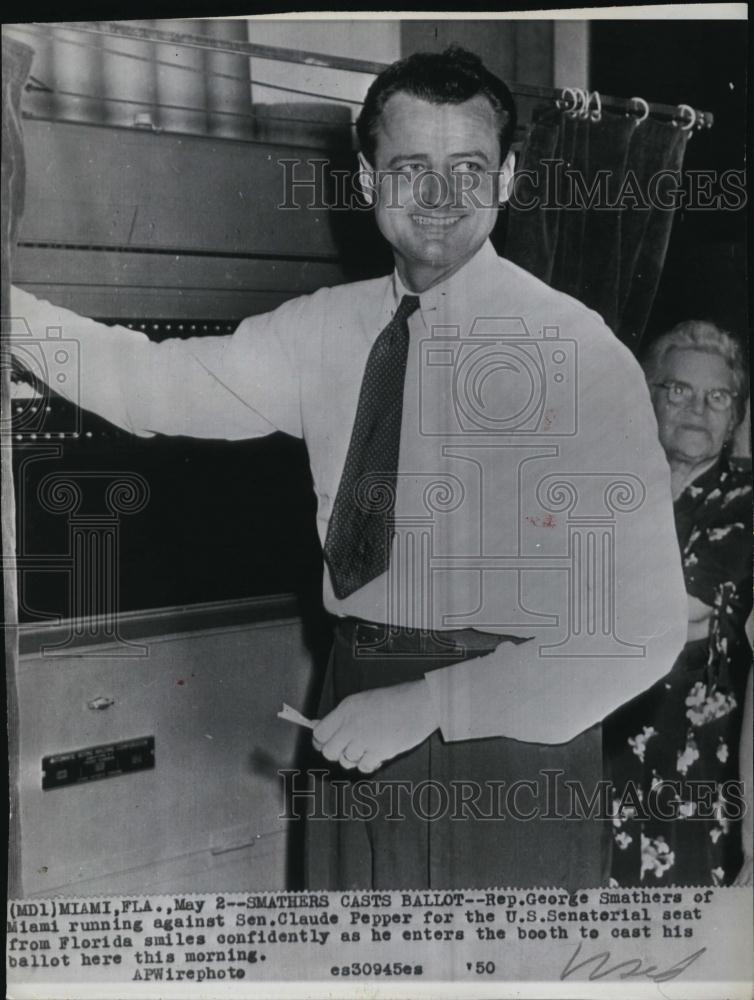 1950 Press Photo Rep George Smathers Casts Vote For Florida Senate - RSL40995 - Historic Images