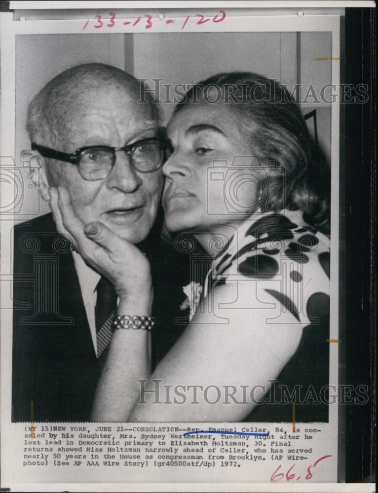 1972 Press Photo Rep Emanuel Celler, 84, daughter Mrs Sydney Wertheimer - Historic Images