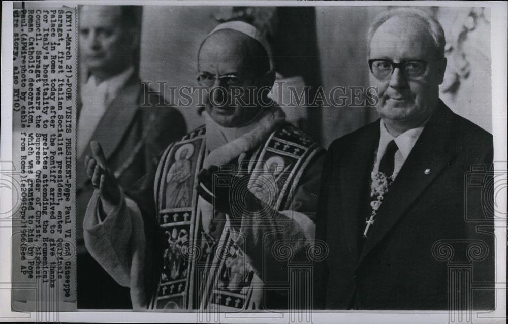 1966 Press Photo Pope Paul VI &amp; Italian Pres Giuseppe Saragat - RSL90579 - Historic Images