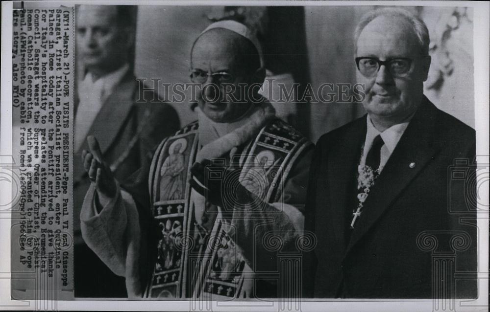 1966 Press Photo Pope Paul VI & Italian Pres Giuseppe Saragat - RSL90579 - Historic Images