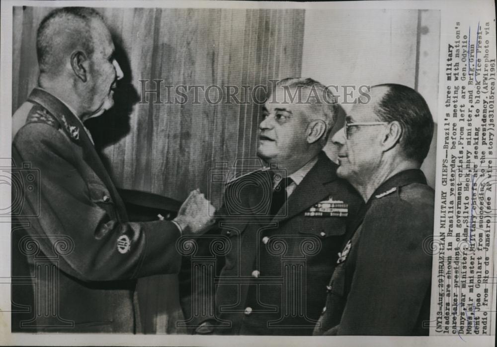 1961 Press Photo Three Brazil's Military Leaders, (L)GenOdlylio Denys of War - Historic Images