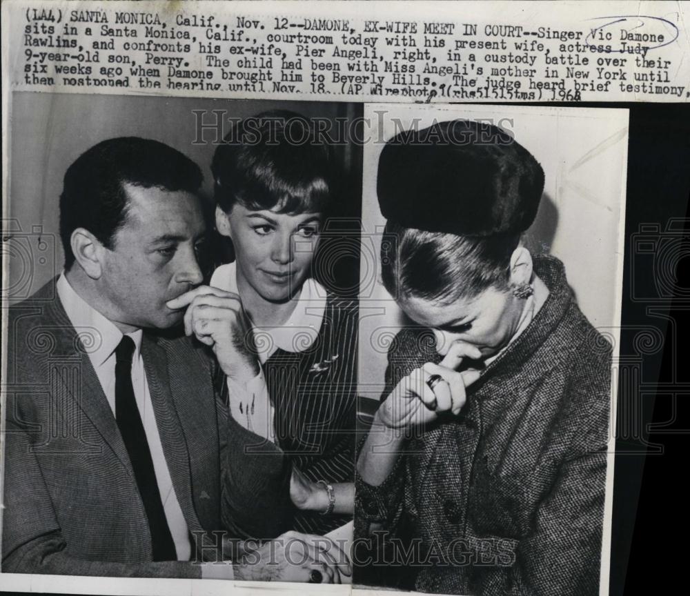 1968 Press Photo Somger Vic Damone in court with Judy Rawlins ex wife Pier - Historic Images