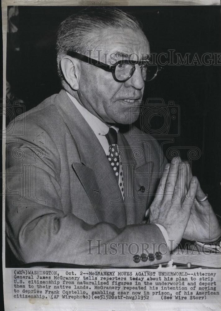 1952 Press Photo Atty Gen James McGraney,moves against underworld - RSL80855 - Historic Images