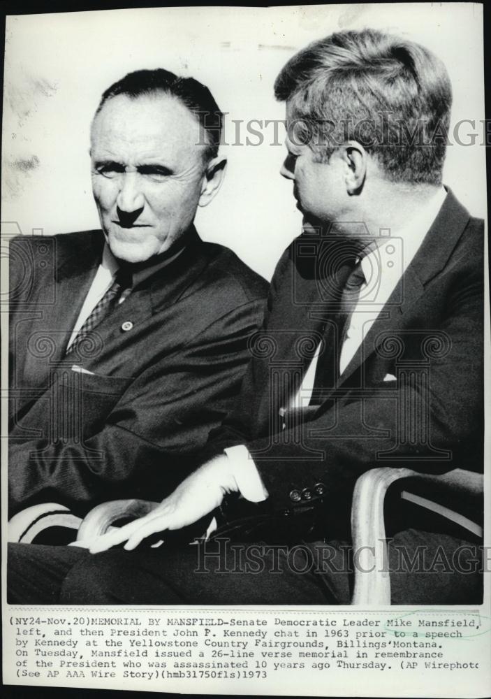 1973 Press Photo President John F Kennedy &amp; Senate Leader Mike Mansfield - Historic Images