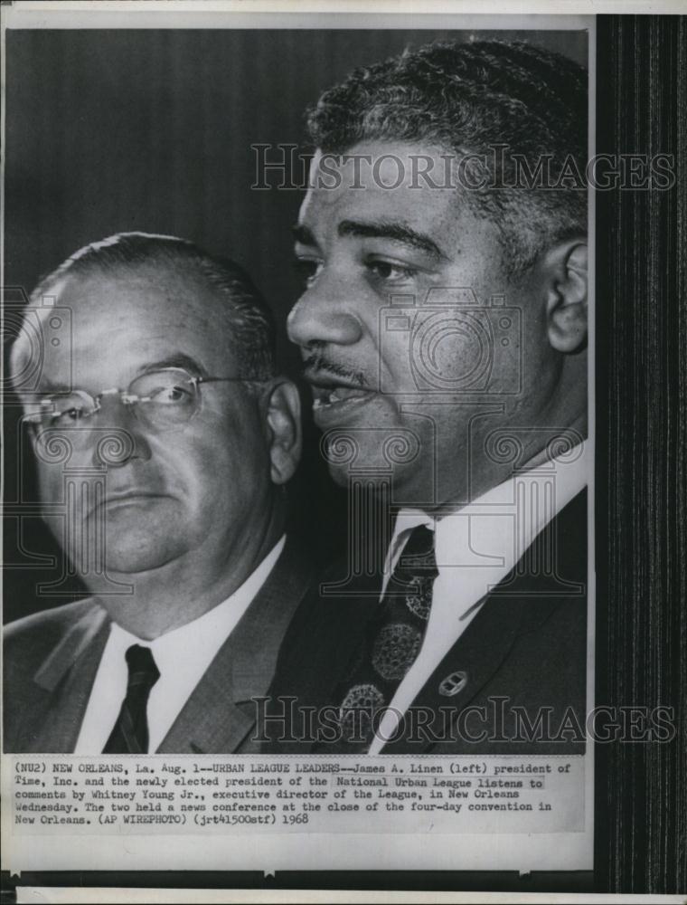 1968 Press Photo Whitney Young Jr, National Urban League, James A Linen, Time - Historic Images