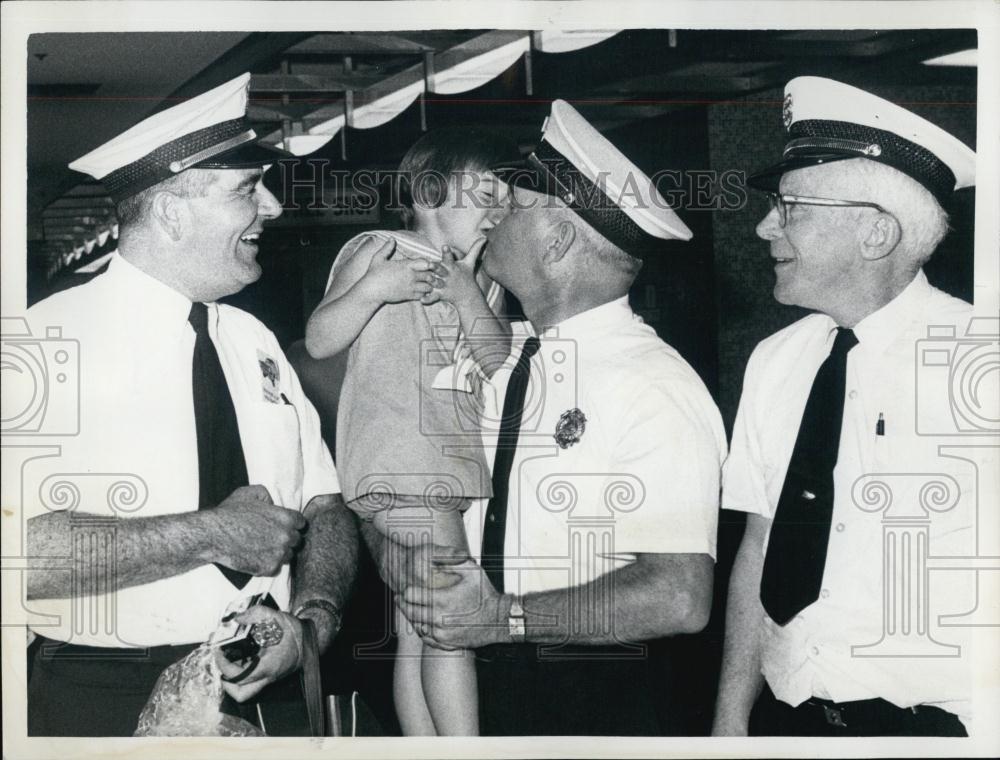 1968 Press Photo Boston Fire Department Girl Maureen Kiley Chief Robert Greene - Historic Images