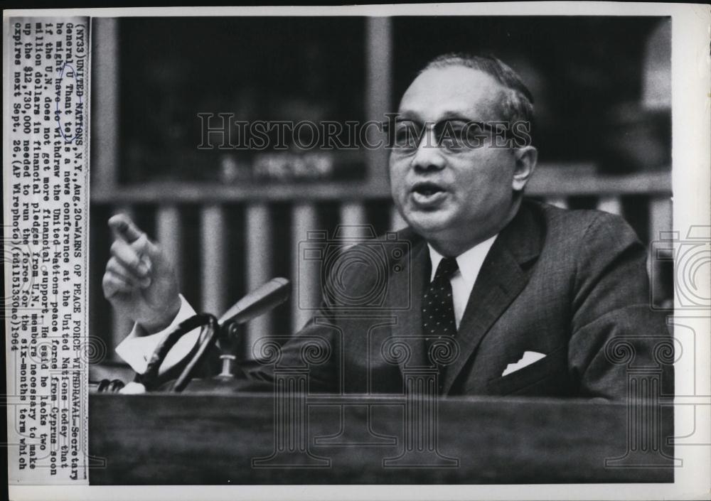 1964 Press Photo Secretary General U THant news conference meeting - RSL06775 - Historic Images