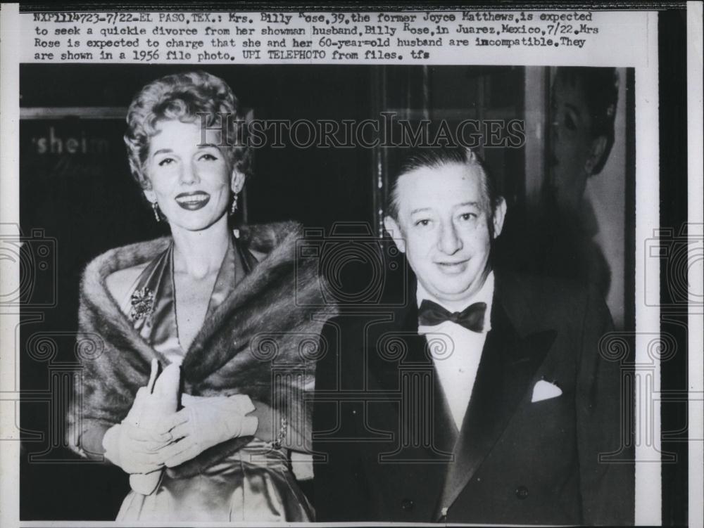 1959 Press Photo Billy Rose, Mrs Billy Rose, Joyce Matthews - RSL88973 - Historic Images